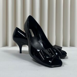 VIA SPIGA Black Patent Peep-toe Heels with Bow